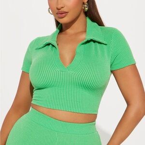 Fashion Nova Green Ribbed Crop Top